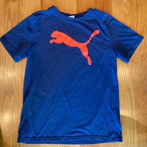Kids Blue Puma Tee Shirt Logo Unisex Large (14-16)
